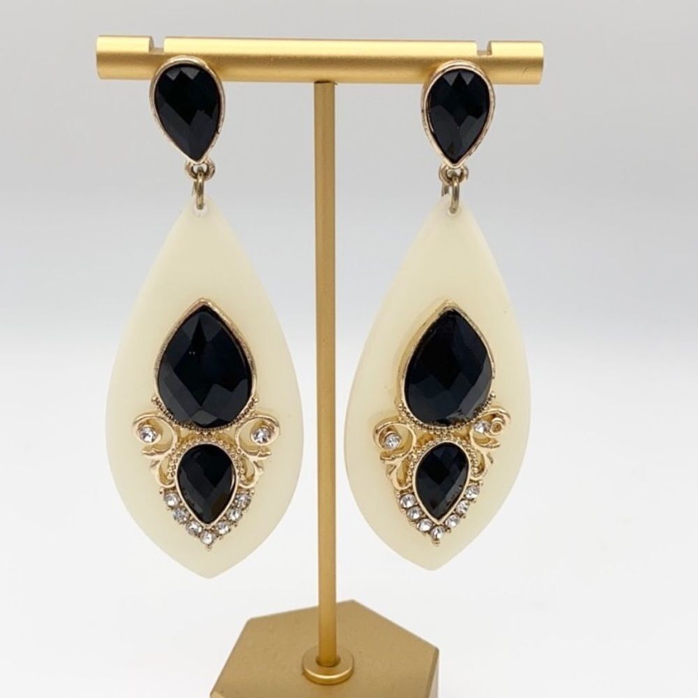 Statement Bejeweled Drop Dangle Stud Earrings - image 1